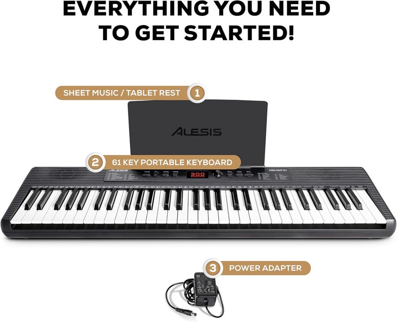 Alesis بيانو كهربائي ميلودي 61 MK4 للمبتدئين مع 61 مفتاح ومكبرات صوت وحامل لوحات/نوتات موسيقية و300 صوت ودروس موسيقية - Image 3